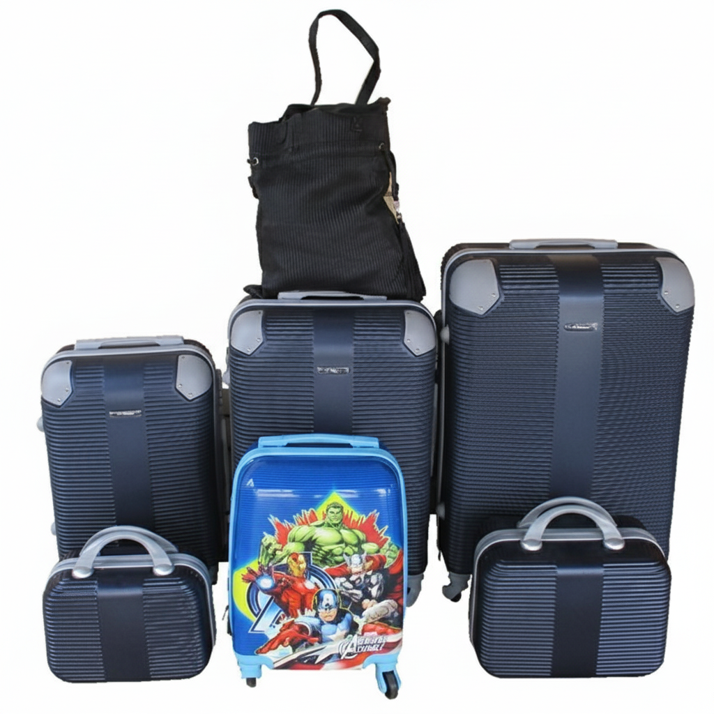 SMTE - Navy 5Piece ABS Luggage Set with Spinner Wheels, Avengers Kids Case & Bag
