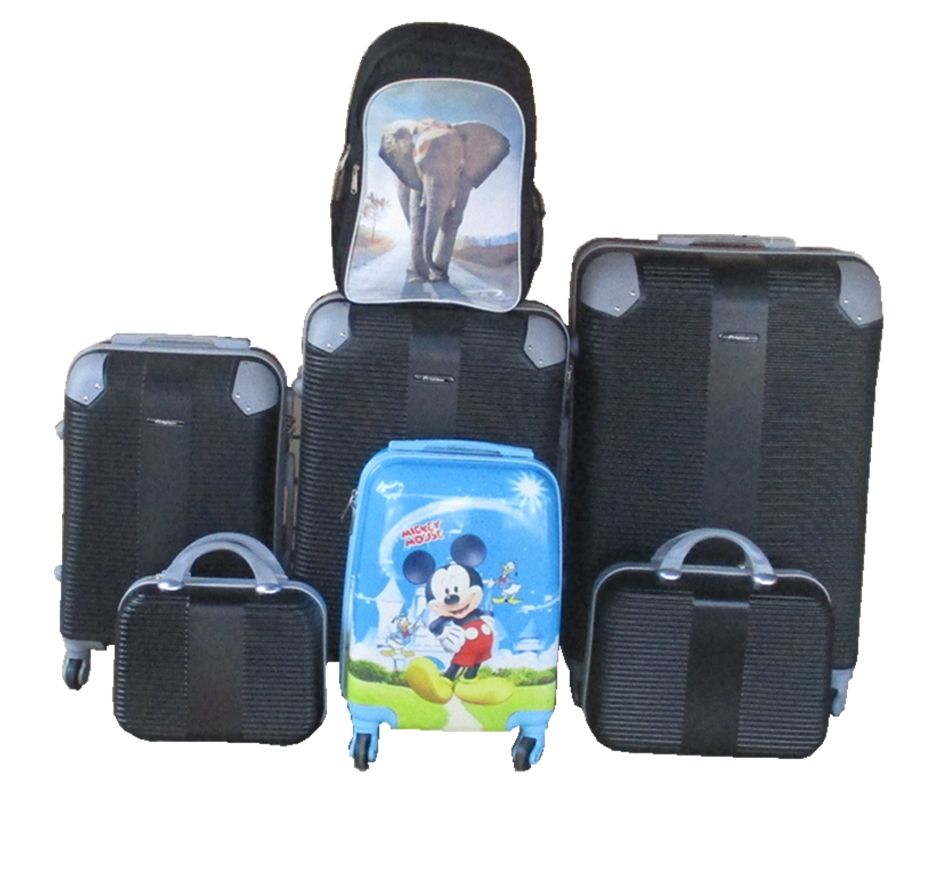 SMTE - 5Piece ABS Luggage Trolley Set , Mickey Case & Elephant Schoolbag