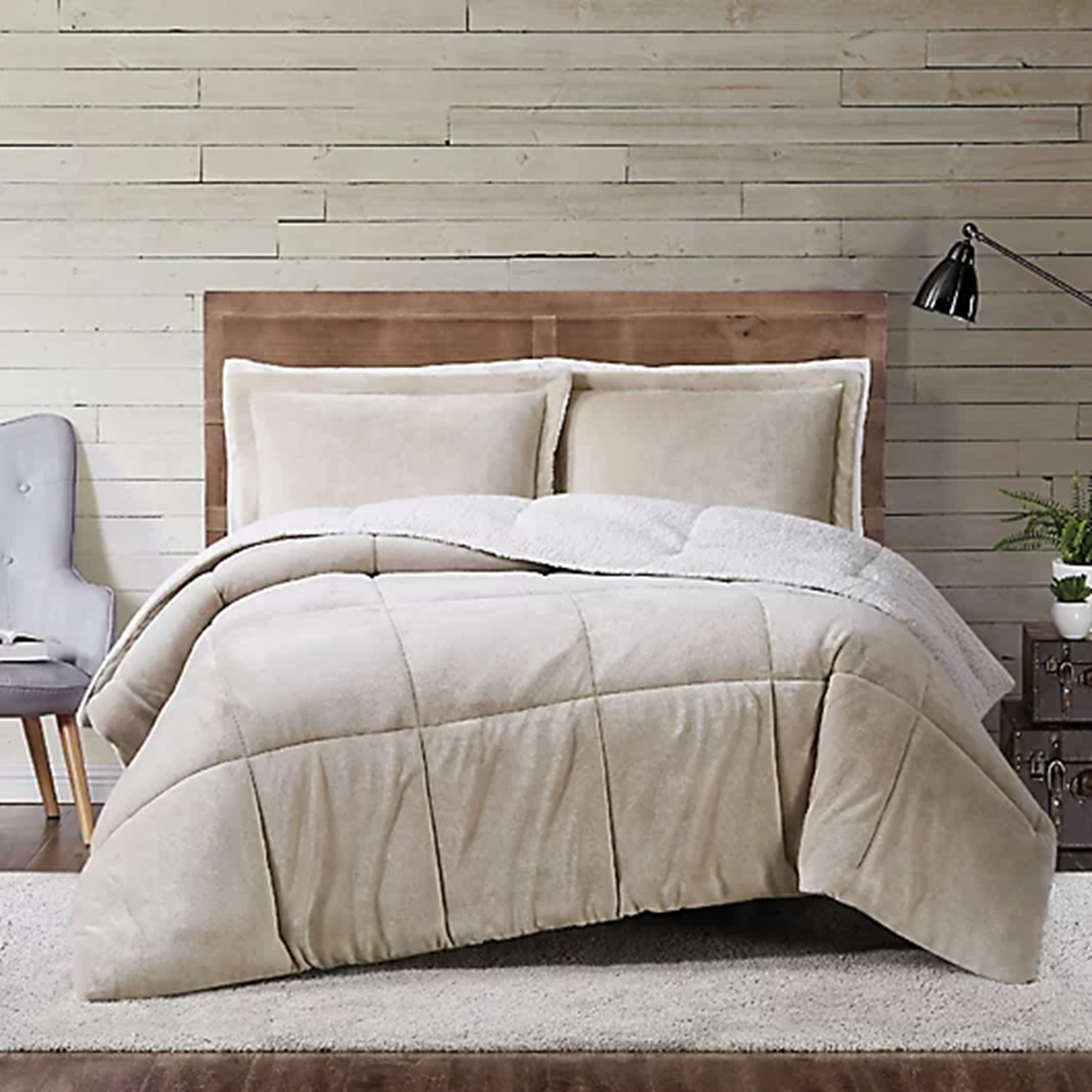 SMTE - 3 Piece Fleece Comforter Bedding Set - White