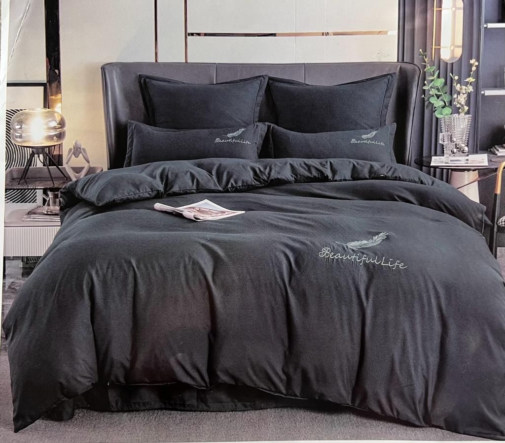 SMTE - Cotton Plain Beautiful Feather Queen Duvet Cover - Dark Grey