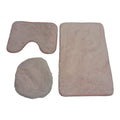 SMTE - 3 Piece Fluffy Toilet Seat Cover & Bathroom Mats Set - Plain Light Pink