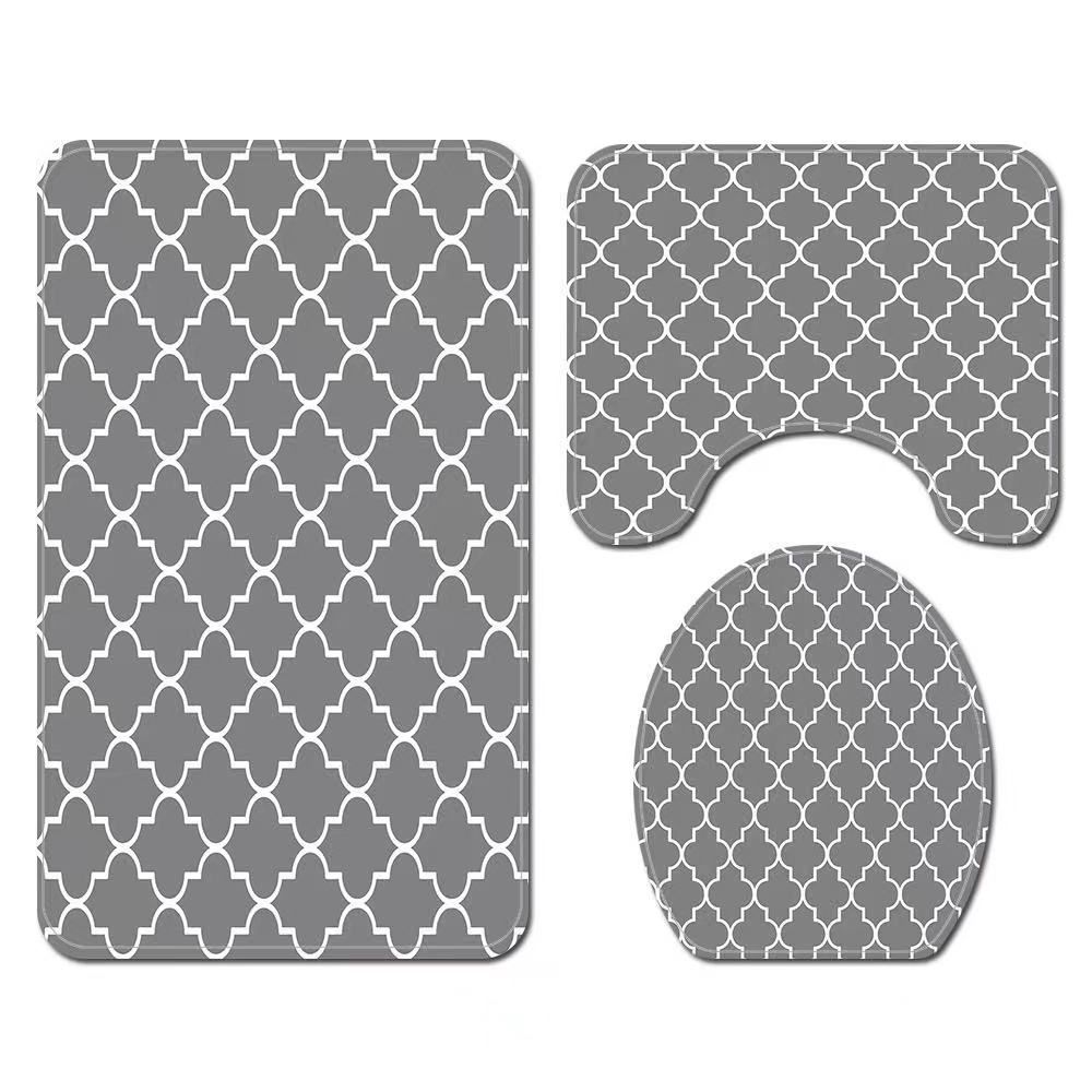 SMTE - Stunning 3 Piece Anti-Slip Soft Foam Bathroom Set - Pattern Grey