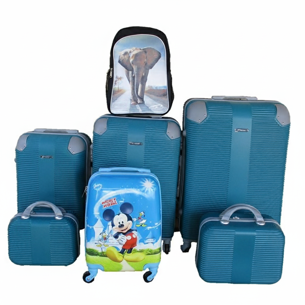 SMTE - 5Piece ABS Luggage Set with Spinner Wheels, Kids Mickey & Elephant Bag