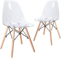 SMTE - Acrylic Plastic Molded Dining Side Chair with Wood Legs - Set of 2