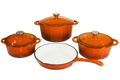 SMTE - Stunning - 7 Piece New Design Dutch Pot Cookware Sets Cast Iron - Orange