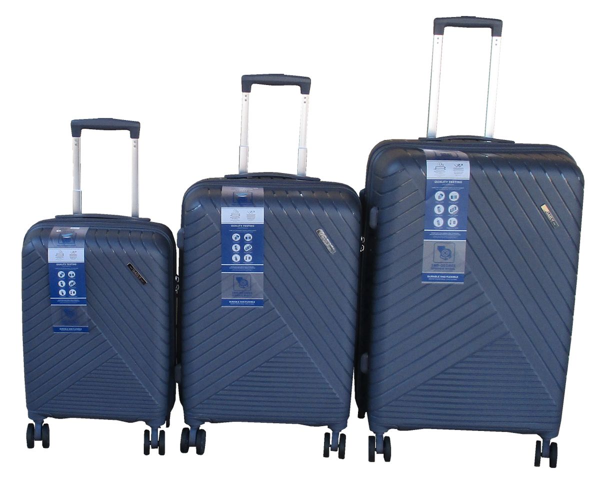 SMTE - GAILY 3Piece Hard Shell Spinner Luggage SetGrey Polypropylene with Lock
