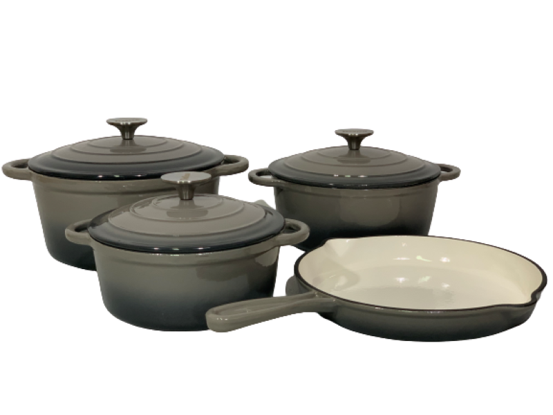 SMTE - 7 Piece Black Authentic Cast Iron Cookware Set - Grey