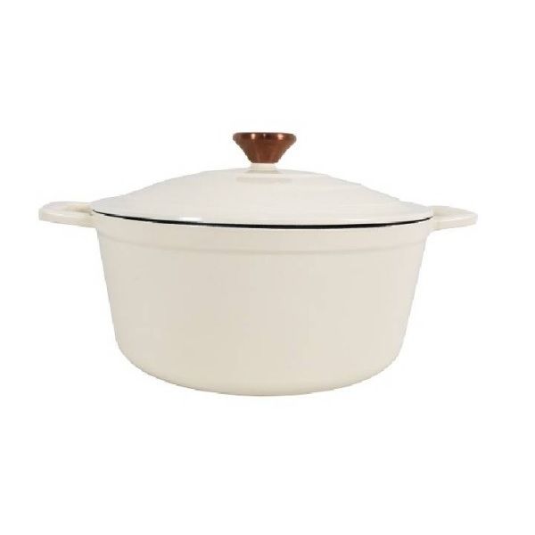 SMTE - 2 Pc Cast Iron Pot with Lid - White