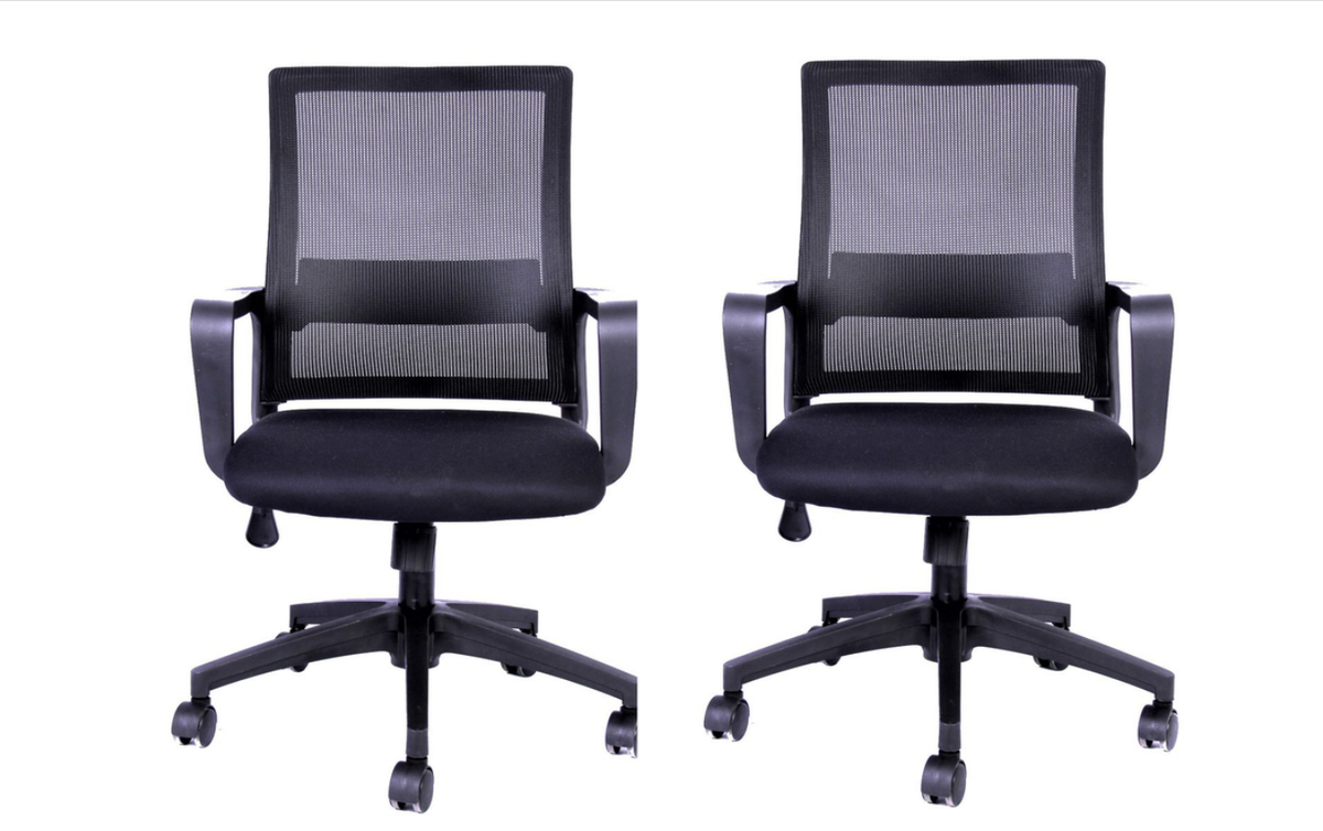 SMTE - Adjustable Height Swivel Mesh Chair with Armrest Lumbar Support - Set of 2