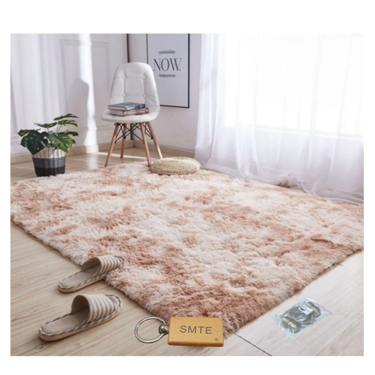 SMTE - New Premium Fluffy Carpet/Rug & Complementary Tieback and KeyringLight Brown
