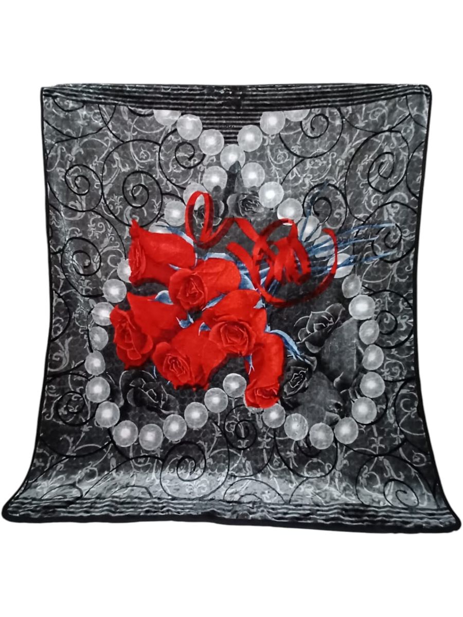 SMTE -  1Ply Blanket with Red Rose & Pearl Print187cm x 226cm