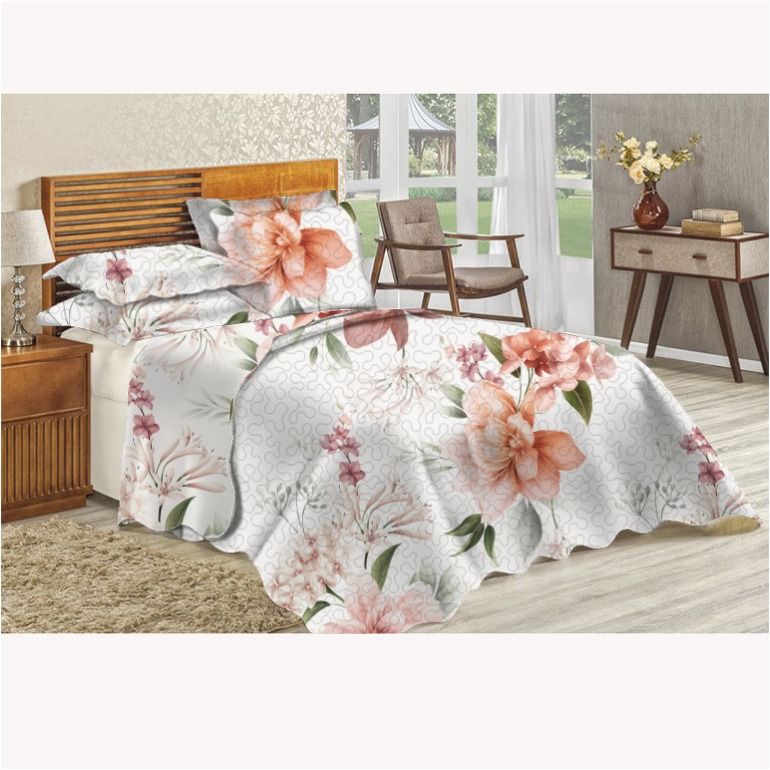 SMTE - 5 Piece Floral White Bedspread Set