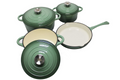 SMTE - 7 Piece Black Authentic Cast Iron Cookware Set - Green