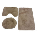 SMTE - 3 Piece Fluffy Toilet Seat Cover & Bathroom Mats Set - Plane Light Beige