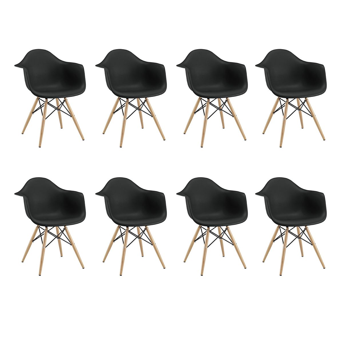 SMTE - Modern Design Non-Slip Eames Dining Arm Chairs Set - 8-Piece - Black