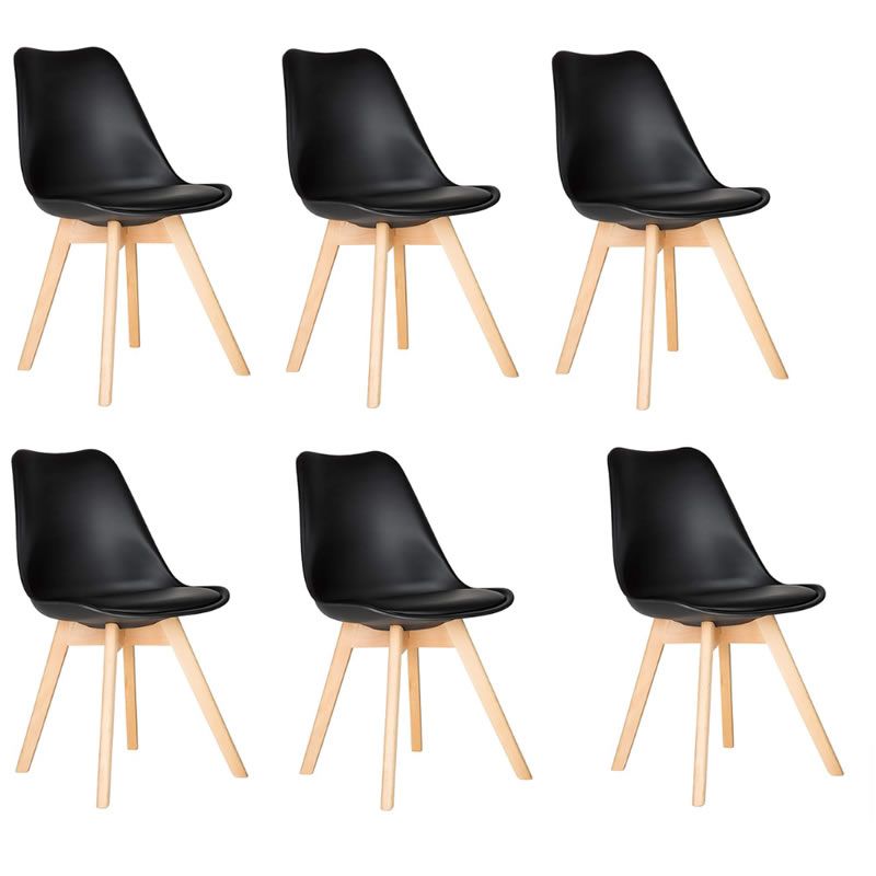 SMTE - Pack of 6 Cushioned Seat Dining Chairs - Black