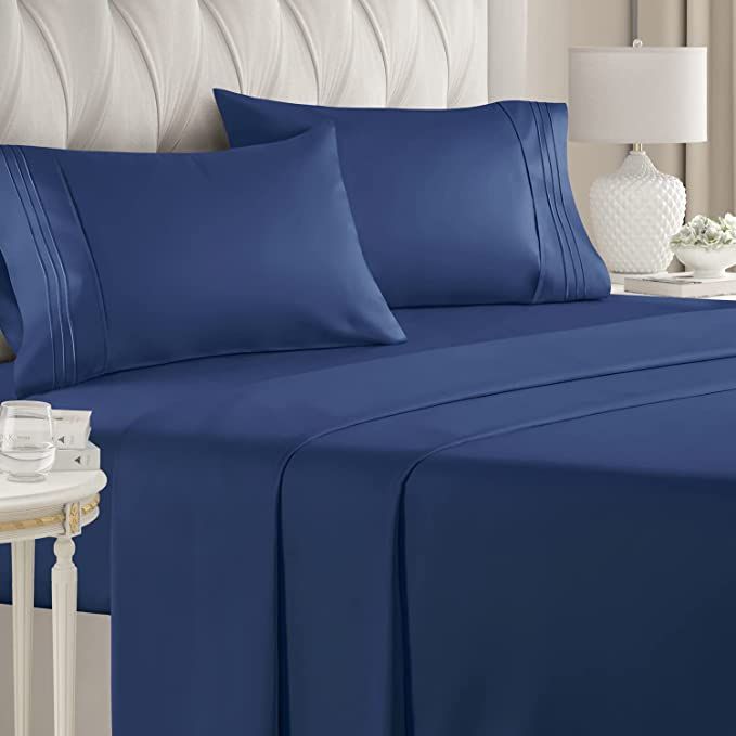 SMTE - 4 Piece Fitted Flat Sheet. - Navy Blue
