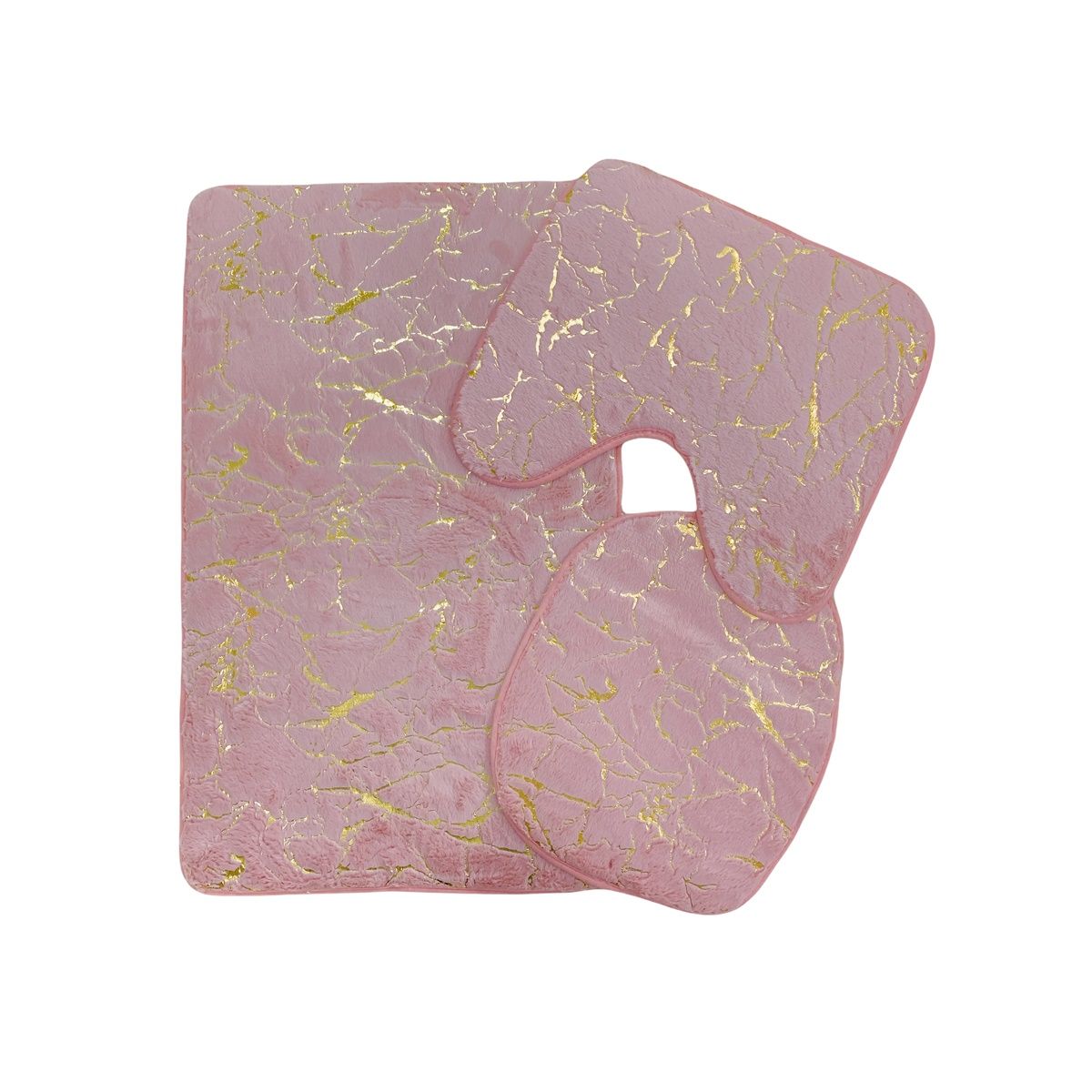 SMTE - Gold pattern Marble 3 Piece Bathroom Mat set - Pink