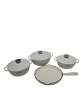 SMTE -  7Piece Cast Iron Pot and Pan SetWhite Enamel Coating