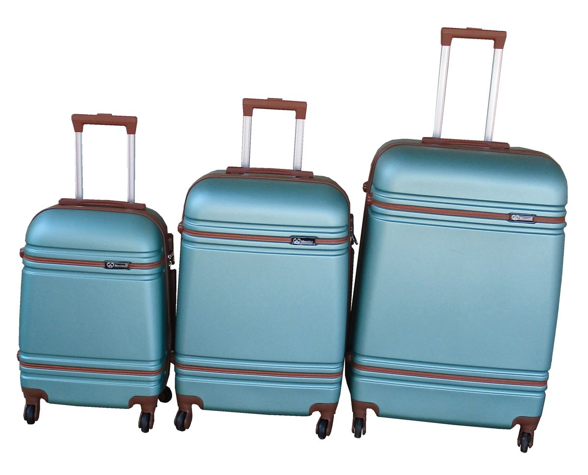 SMTE - MOOISTAR 3Piece ABS Trolley Luggage SetLight Blue360 Spinner Wheels