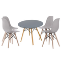 SMTE - 5 Pieces Of Nordic Style Eames Chairs With Round Table Dining Set -Grey