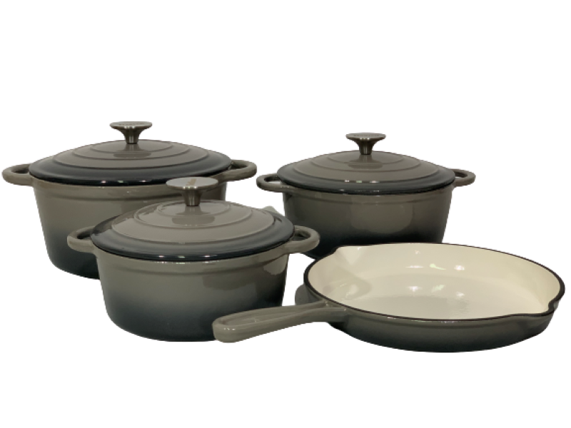 SMTE - Stunning - 7 Piece New Design Dutch Pot Cookware Sets Cast Iron - Grey