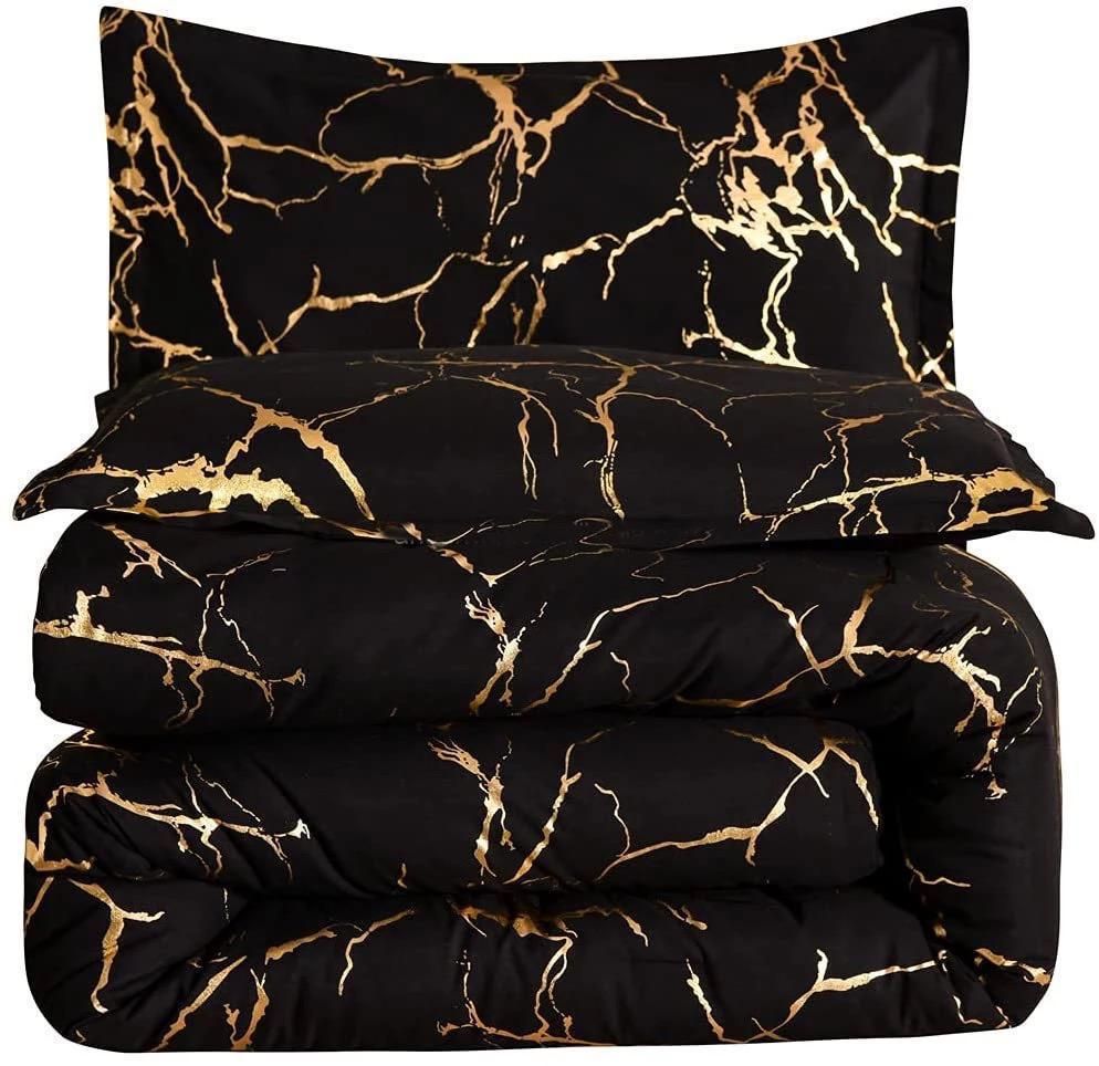 SMTE - 3-Piece Luxuries Velvet Comforter Set - 053 - Black
