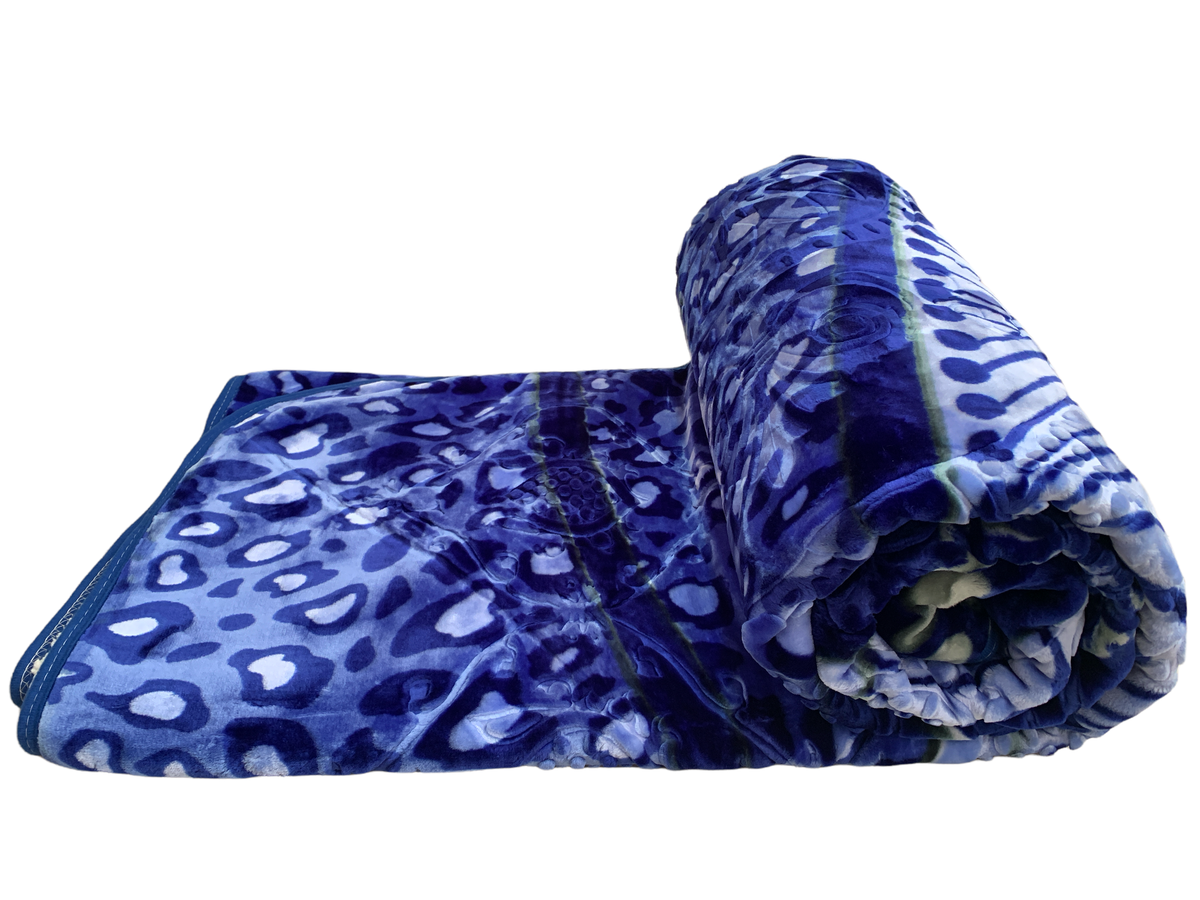SMTE - Azaz High Quality Reversible Blanket Dark Blue Animal Skin Pattern 3kg