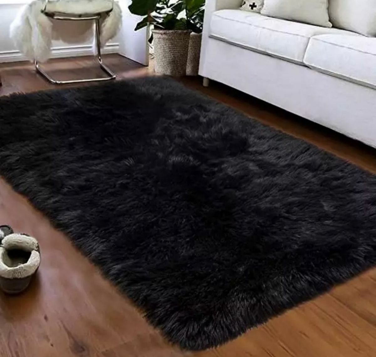 SMTE - Fluffy 200 x 150 Carpet Black - Shaggy & Foldable Rug Black