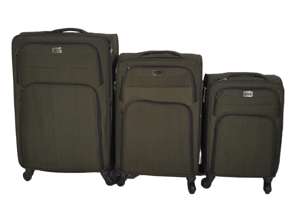SMTE - Trolley 3 Piece Travel Luggage Spinner -Fabric - Khaki