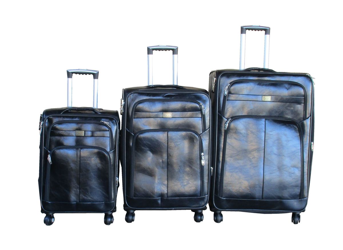 SMTE - Blue StarPU Leather 3Piece Trolley Luggage Set, Spinner WheelsBlack