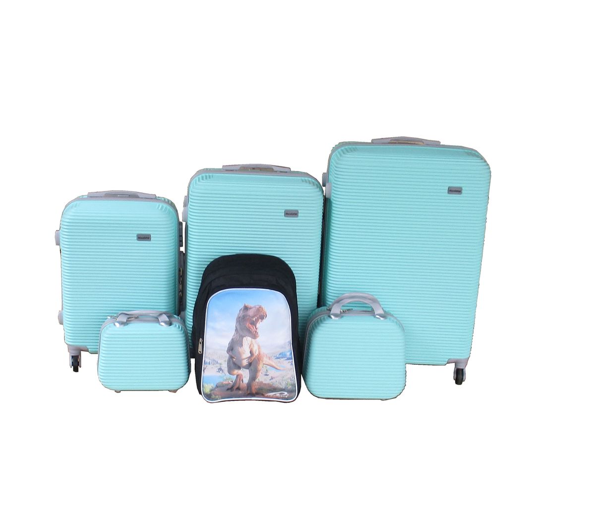 SMTE - 5Piece Light Green Hard Shell Luggage Set + Kids Dinosaur Backpack