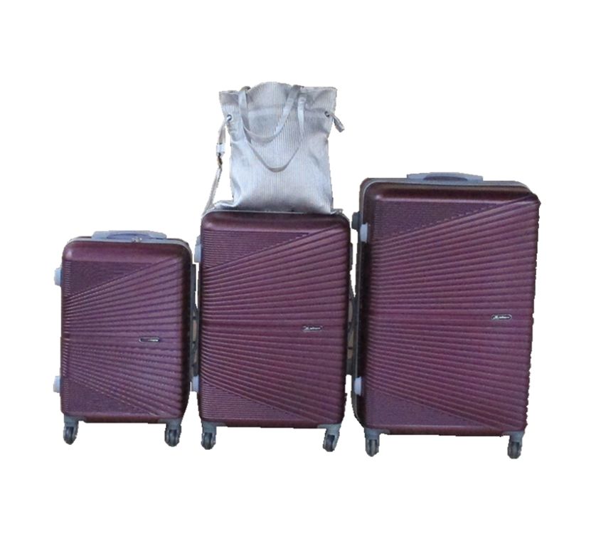 SMTE - Purple 3Piece ABS Trolley Luggage Set with Silver Lady Tote Bag