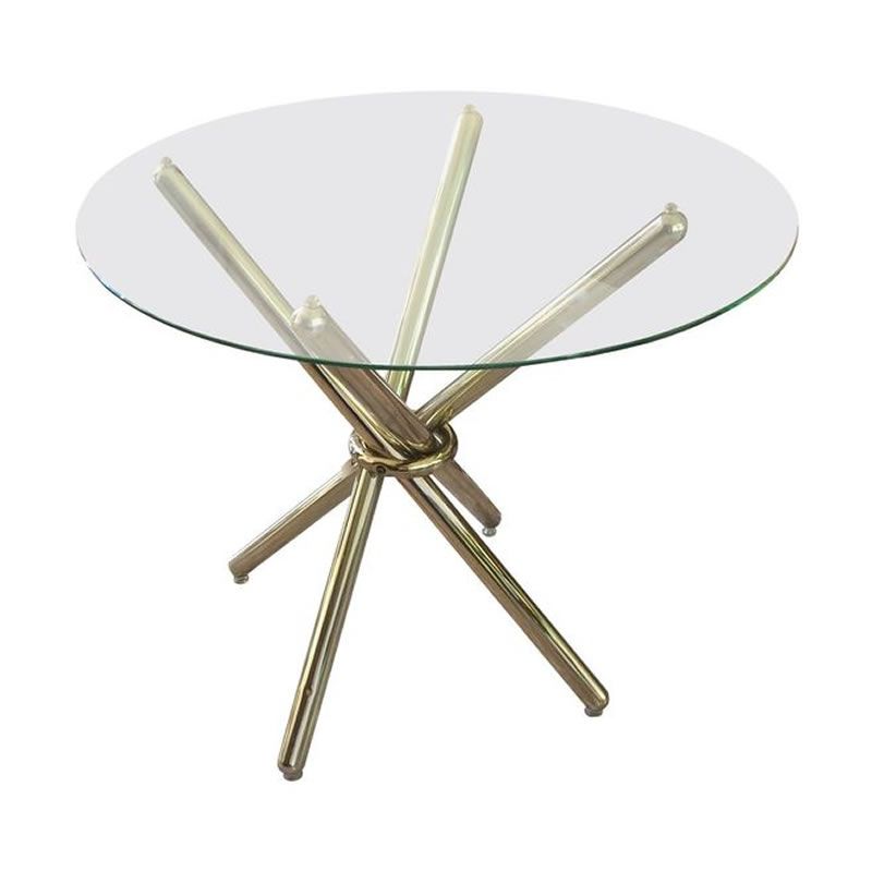 SMTE - Modern and Stylish 4 Seater 80cm Round Glass Table with Gold Legs