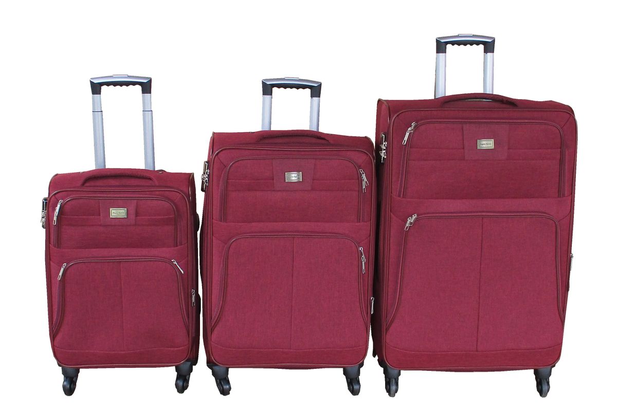 SMTE - Burgundy Maroon Fabric Luggage Set3Piece, 360 Spinner Wheels & Lock