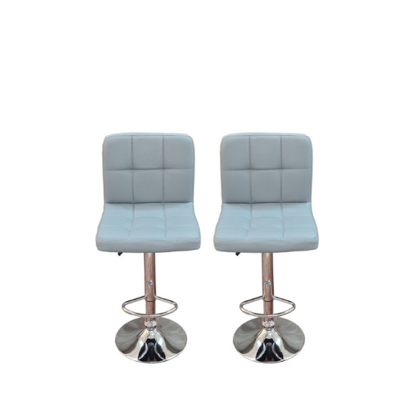 SMTE - Pair of Als Leather Swivel Bar Stools - Grey