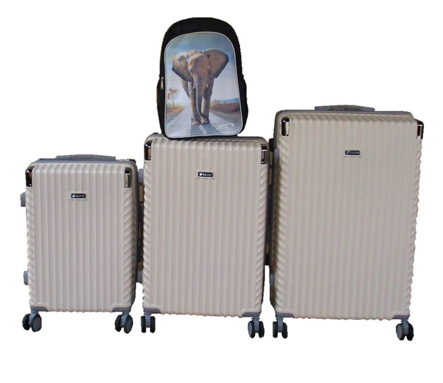 SMTE - Cream 3Piece ABS Spinner Luggage Set + Elephant Print Travel Backpack