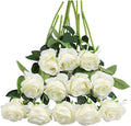 SMTE - 12 pcs Artificial Roses With Long Stem Real Touch DIY Home Decorcream white