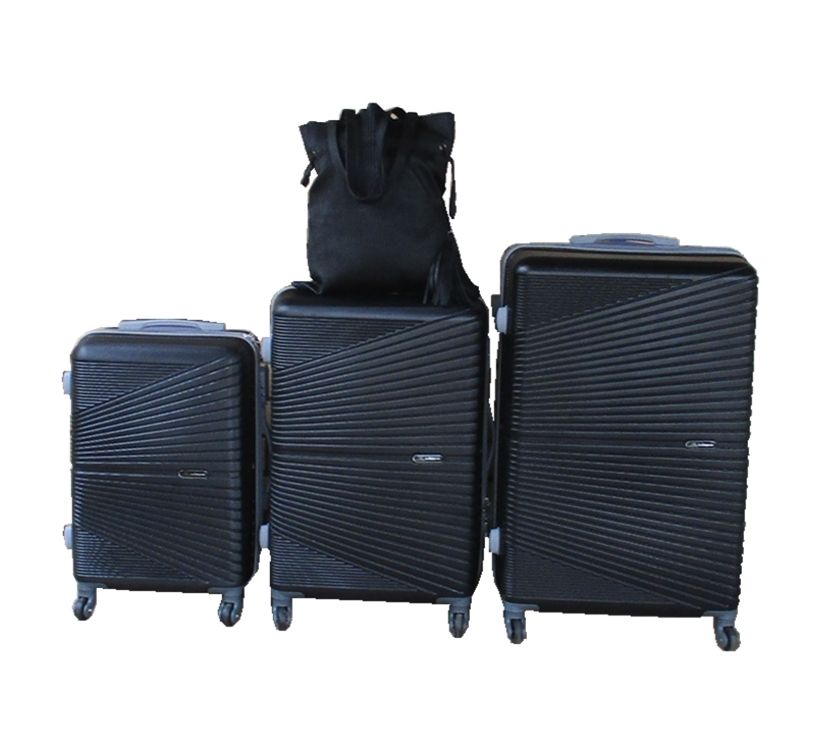 SMTE - Black 3Piece ABS Trolley Case Set with Bonus Black Lady Bag