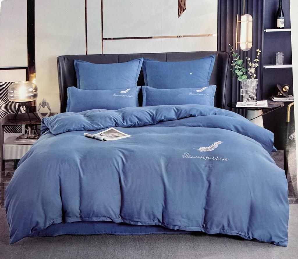 SMTE - 6 Piece - Soft Plain Duvet Cover set - Blue