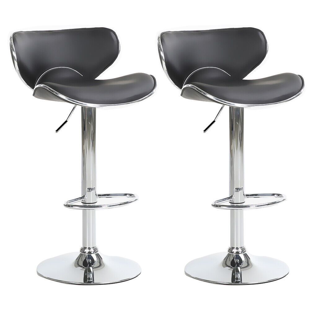 SMTE - New Bar Adjustable  Bar Stools - Set Of 2 - Black