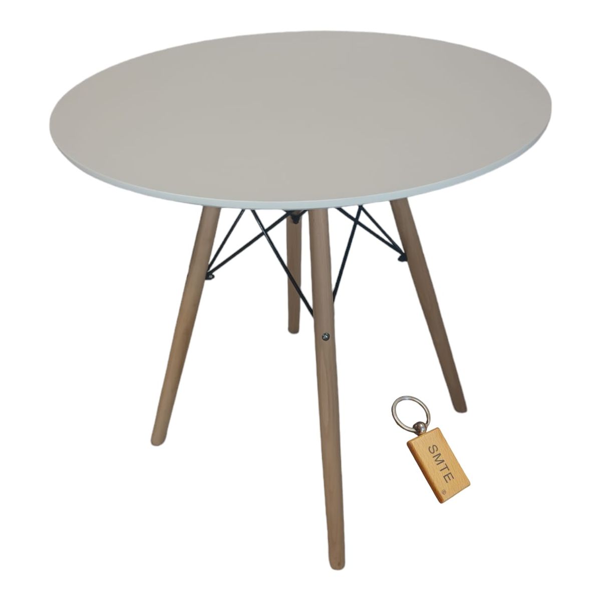 SMTE - Modern Style Table Wood Leg Dining80cm Round With  Keychain