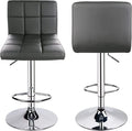 SMTE - Modern PU Leather Adjustable Swivel Bar Stool - Set of 2 - Grey