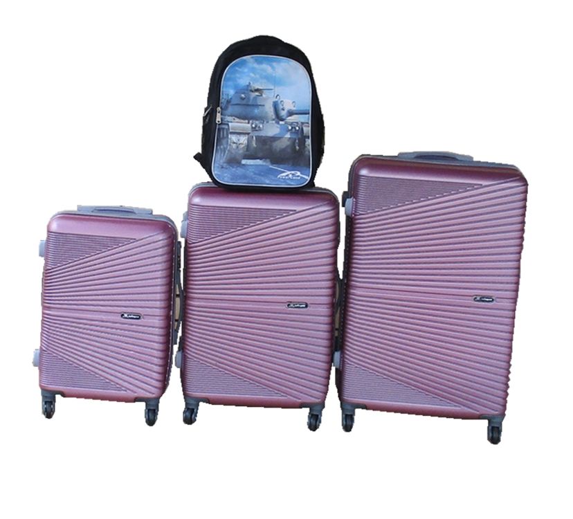 SMTE - Pink 3Piece ABS Luggage Set + Military Graphic Schoolbag