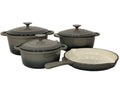 SMTE - Dutch Pot Cookware Set Cast Iron - 7 Piece - Grey