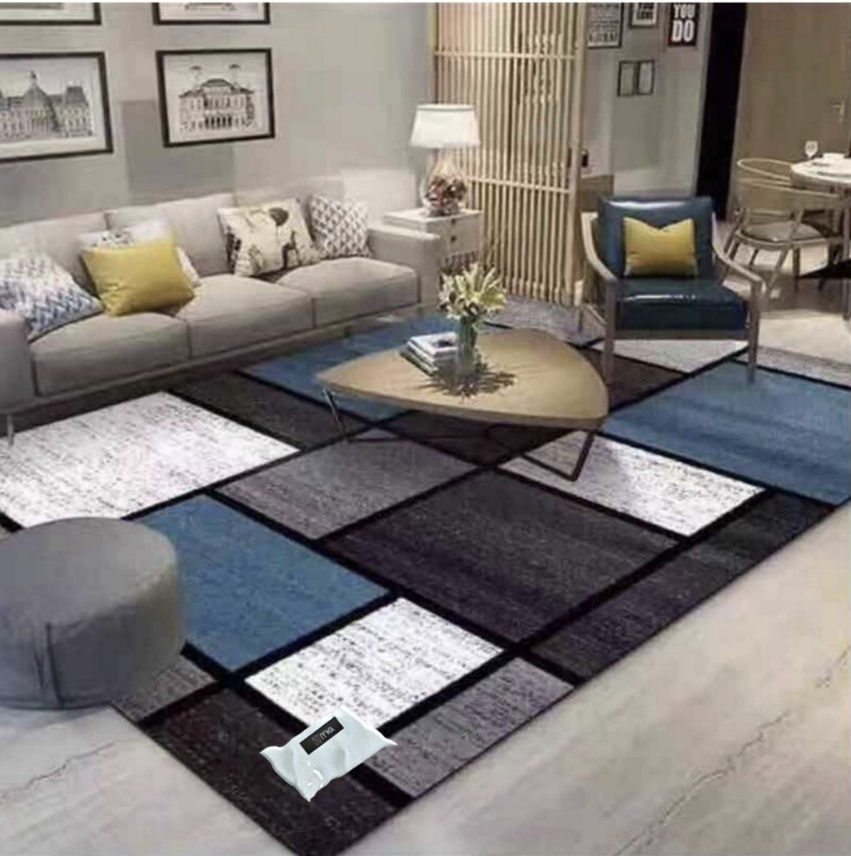 SMTE - Modern 3D Geometric Design Area 1 Rug & Complementary IH Tieback
