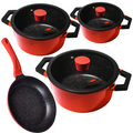 SMTE - Red and Black 7 Pieces Cookware Set