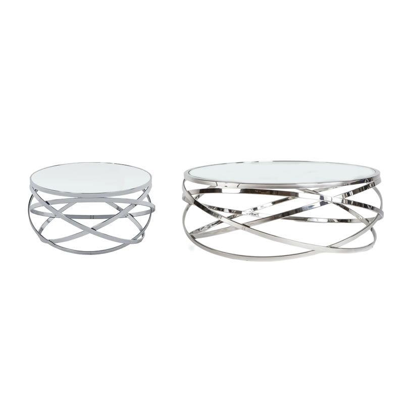 SMTE - 2Piece Stainless Steel and Marble Top Table Living Room Table