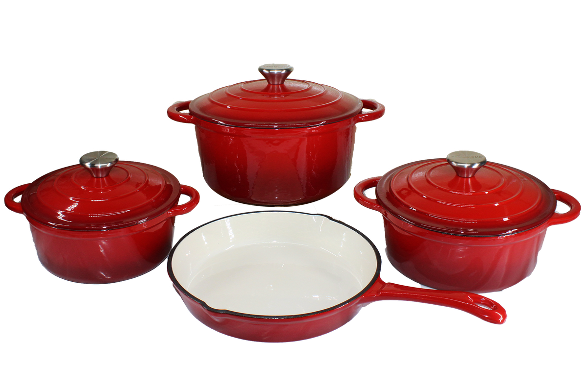 SMTE - Cast Iron Cookware 7 Pcs Set -Red