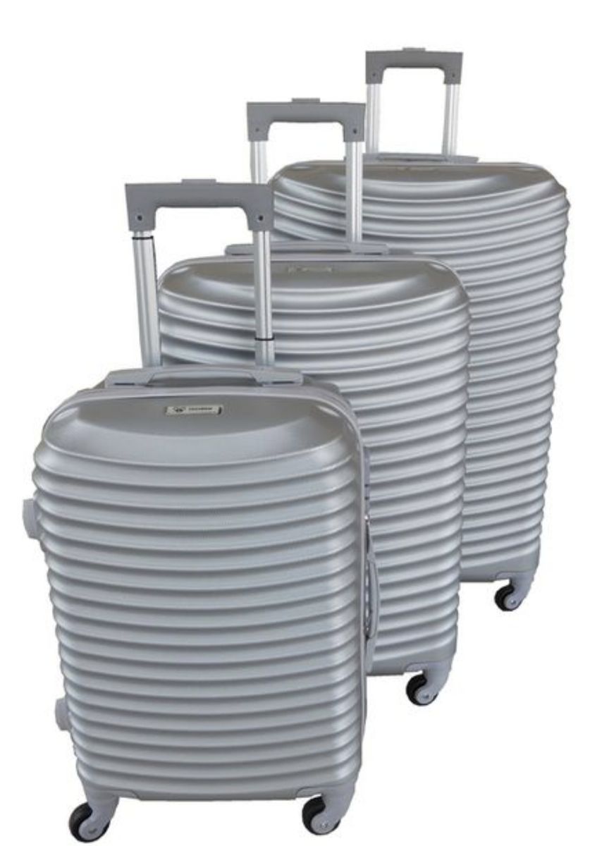 SMTE - Asa 3 Piece Quality Hard Outer Shell Ringletted Lightweight Luggage Set - Silver